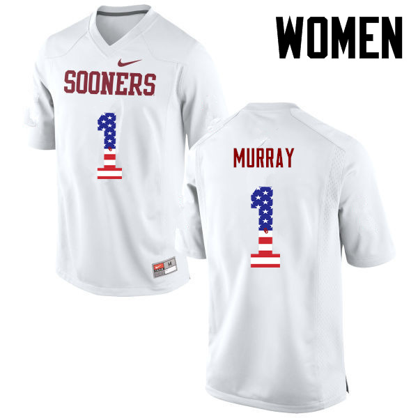 Women Oklahoma Sooners #1 Kyler Murray College Football USA Flag Fashion Jerseys-White